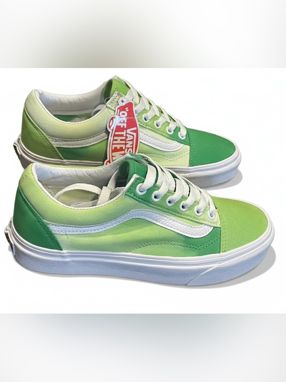Vans Kids Low-Top Sneakers Faded Green/White Custom Size 4.5